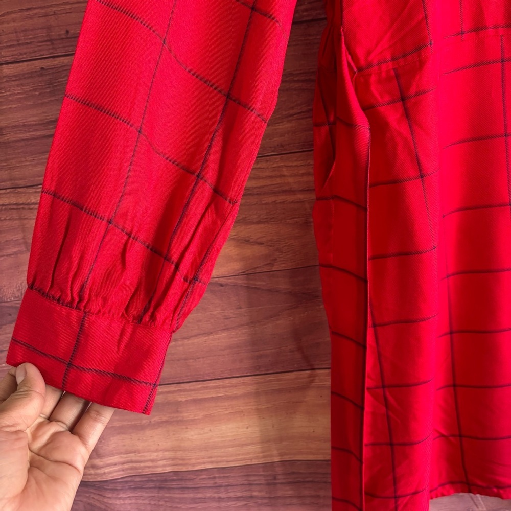 A New Day Red Windowpane Plaid Long Sleeve Tie Waist Dress Womens Large - Picture 4 of 13